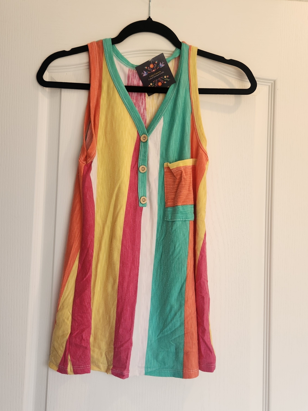 Hopely Striped Multi-Color Tank Top with Pocket M Euc